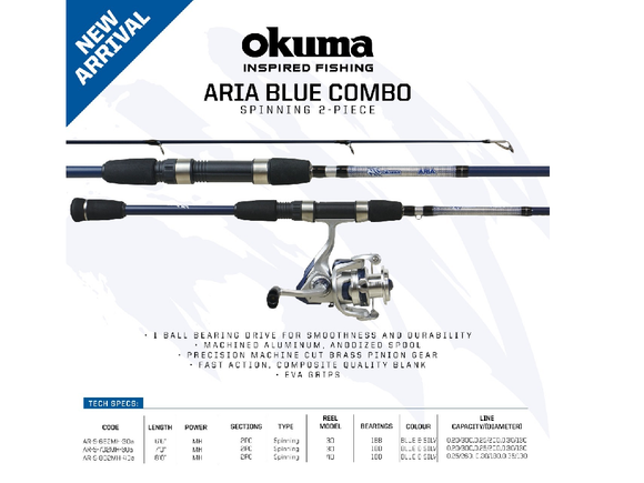 Okuma Aria Spinning Combo 2-Piece Rod & Reel - Fish On Tackle Store