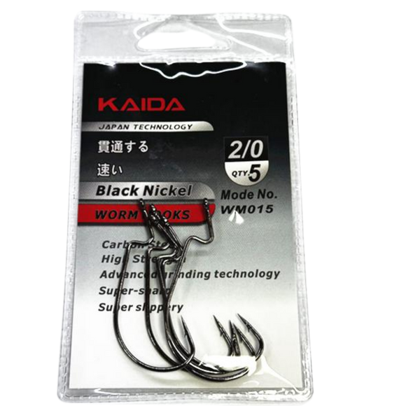 Kaida WM015 Black Nickel Bass Worm Hooks S2 - Fish On Tackle Store