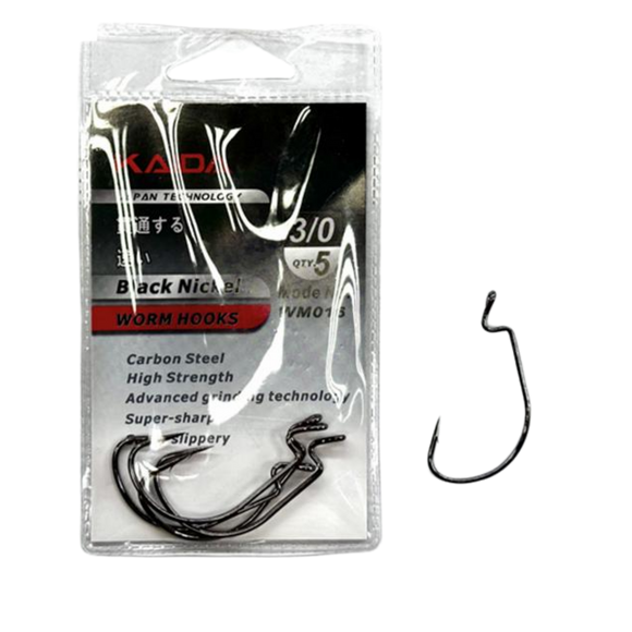 Kaida WM016 Black Nickel Bass Worm Hooks S3 - Fish On Tackle Store