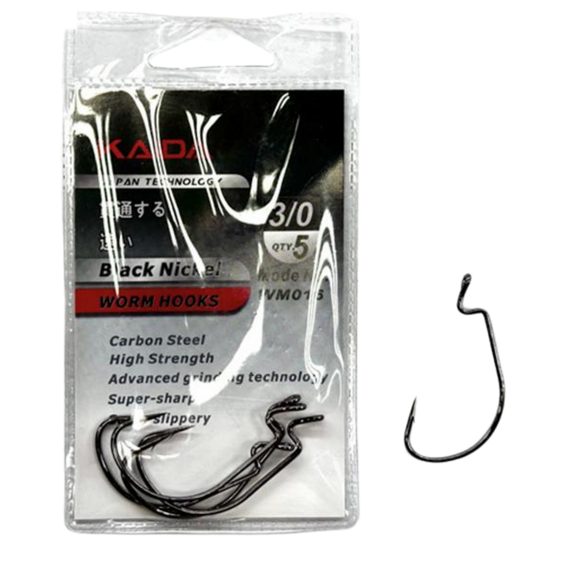 Kaida WM016 Black Nickel Bass Worm Hooks S4 - Fish On Tackle Store