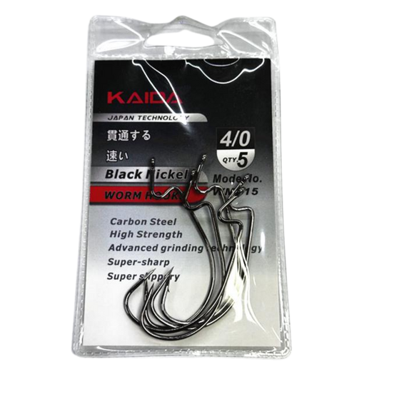 Kaida WM015 Black Nickel Bass Worm Hooks S4 - Fish On Tackle Store